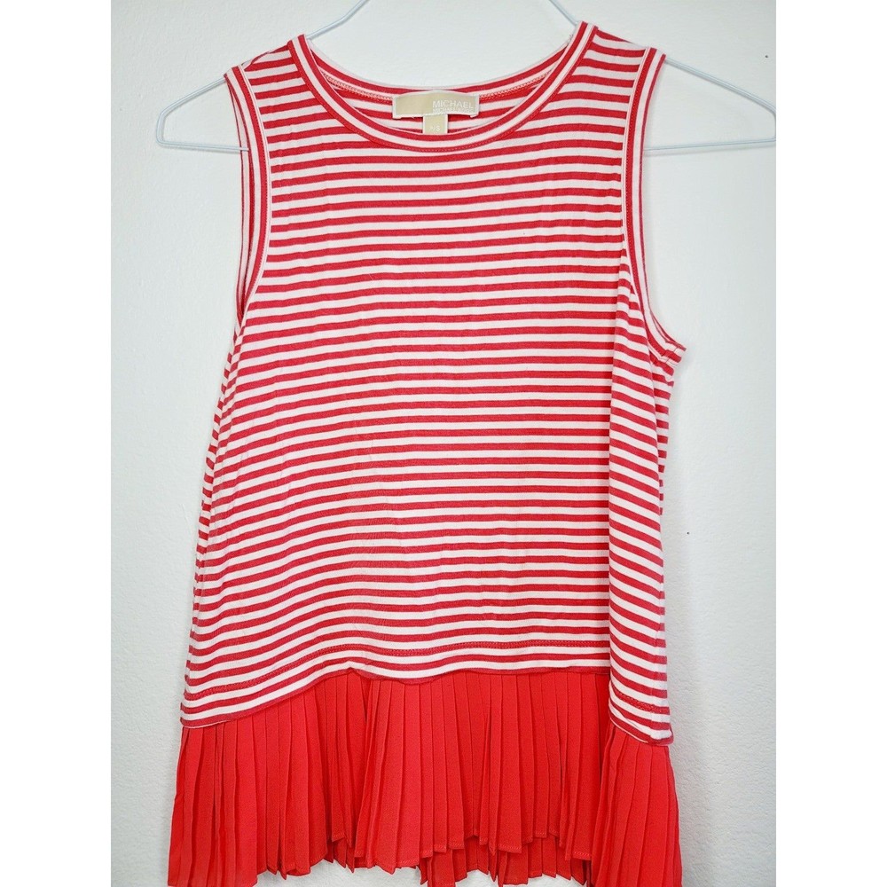 Michael Kors Salmon/White Tanktop W Vertical Ruffles On Bottom Small NWOT